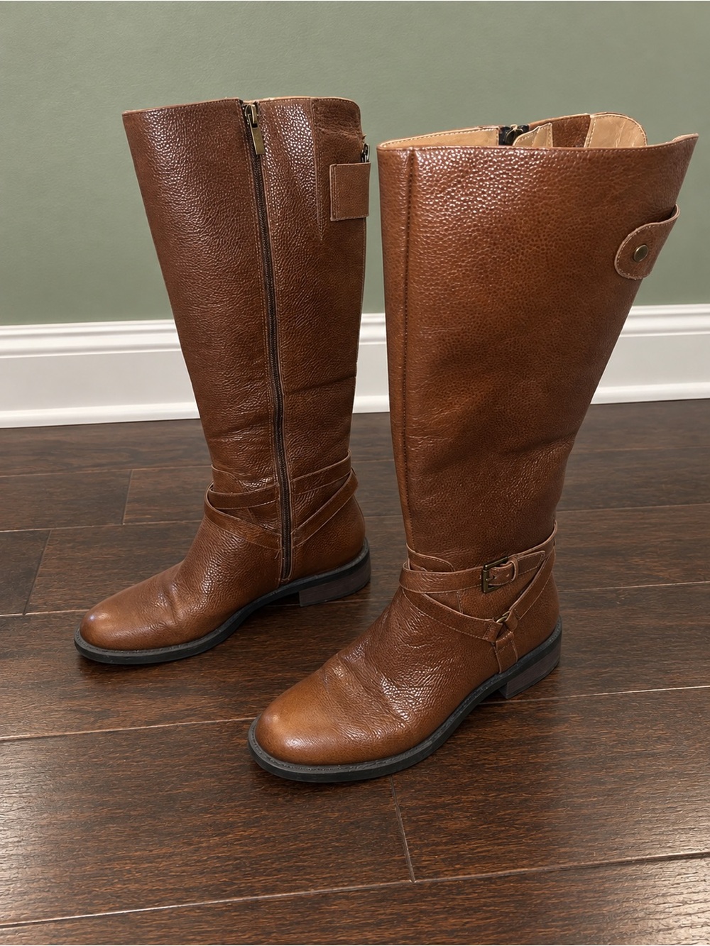 Enzo Angiolini Tall Brown Leather Riding Boots - Classic Knee High Style